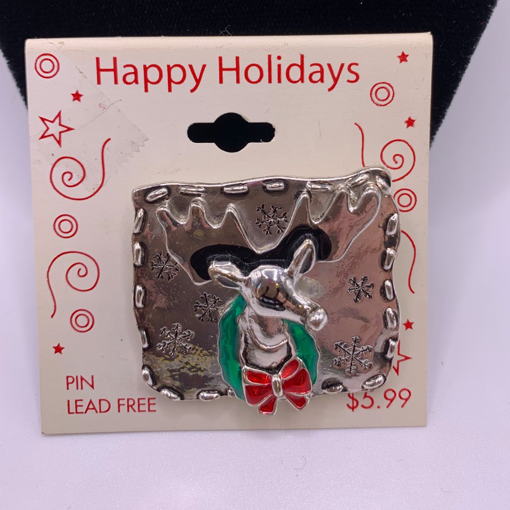 Vintage Happy Holidays K-Mart Reindeer Brooch/Pin Nwt